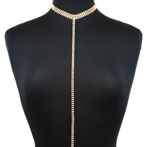 Gold and Rhinestone Body Chain Necklace